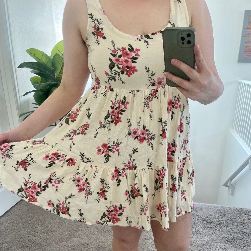 AE Babydoll Floral Flower Tiered Boho Bohemian Hipster Hippie Artsy Mini Dress